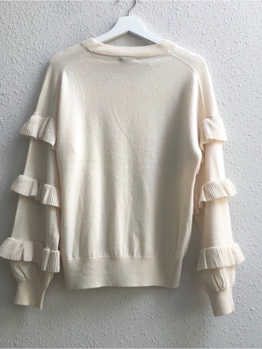 J. Crew Ruffle Sleeve Crewneck Sweater Wool Blend Size Large